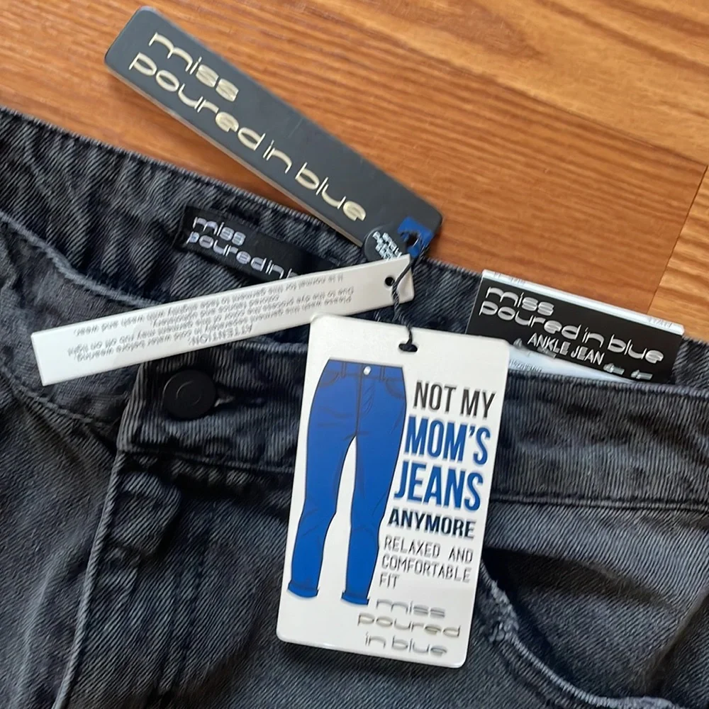 NWT Miss Poured in Blue Black Distressed w/ Holes High Waist Ankle Jeans Size 14